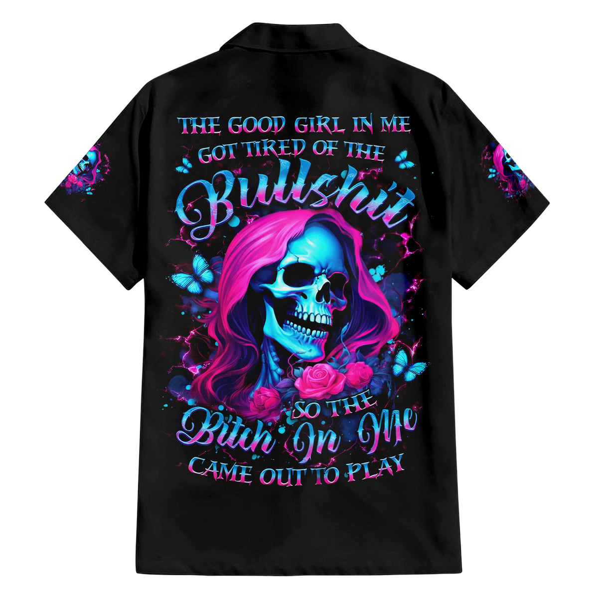 Witch Skull Family Matching Short Sleeve Bodycon Dress and Hawaiian Shirt The Good Girl In Me Got Tired Of The Bullshit - Wonder Print Shop