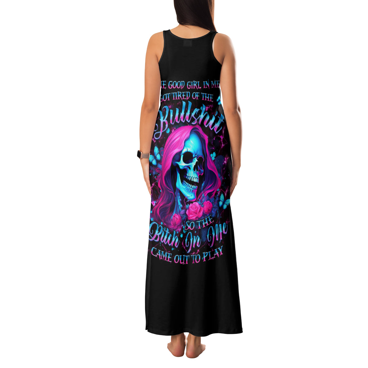 Witch Skull Family Matching Tank Maxi Dress and Hawaiian Shirt The Good Girl In Me Got Tired Of The Bullshit - Wonder Print Shop