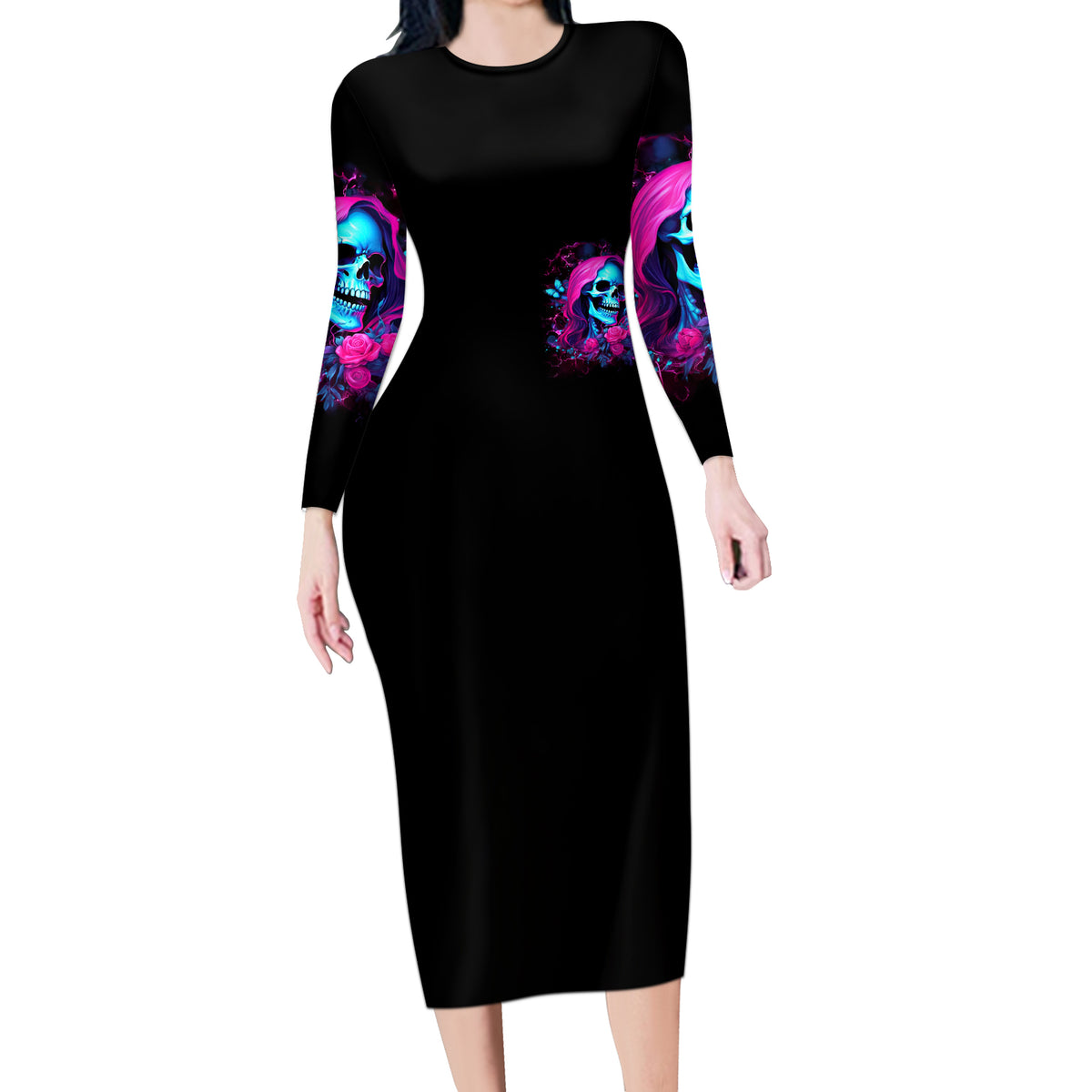 Witch Skull Long Sleeve Bodycon Dress The Good Girl In Me Got Tired Of The Bullshit - Wonder Print Shop