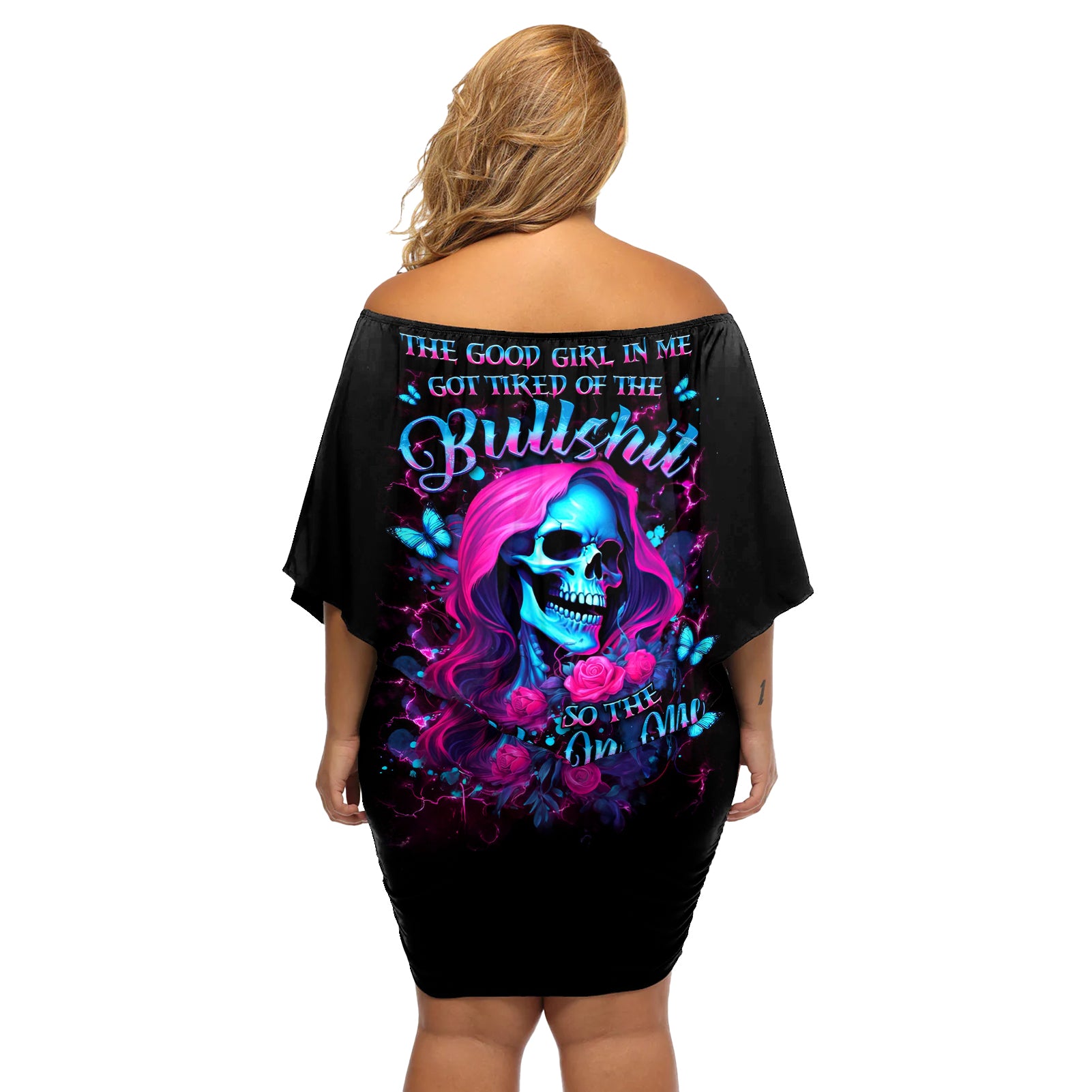 Witch Skull Off Shoulder Short Dress The Good Girl In Me Got Tired Of The Bullshit - Wonder Print Shop