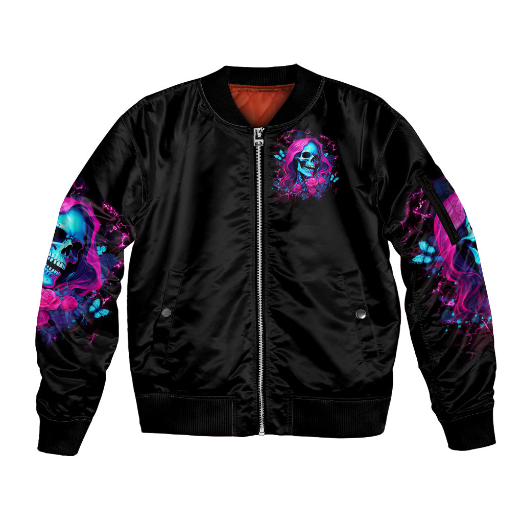 Witch Skull Sleeve Zip Bomber Jacket The Good Girl In Me Got Tired Of The Bullshit - Wonder Print Shop
