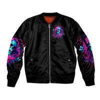 Witch Skull Sleeve Zip Bomber Jacket The Good Girl In Me Got Tired Of The Bullshit - Wonder Print Shop