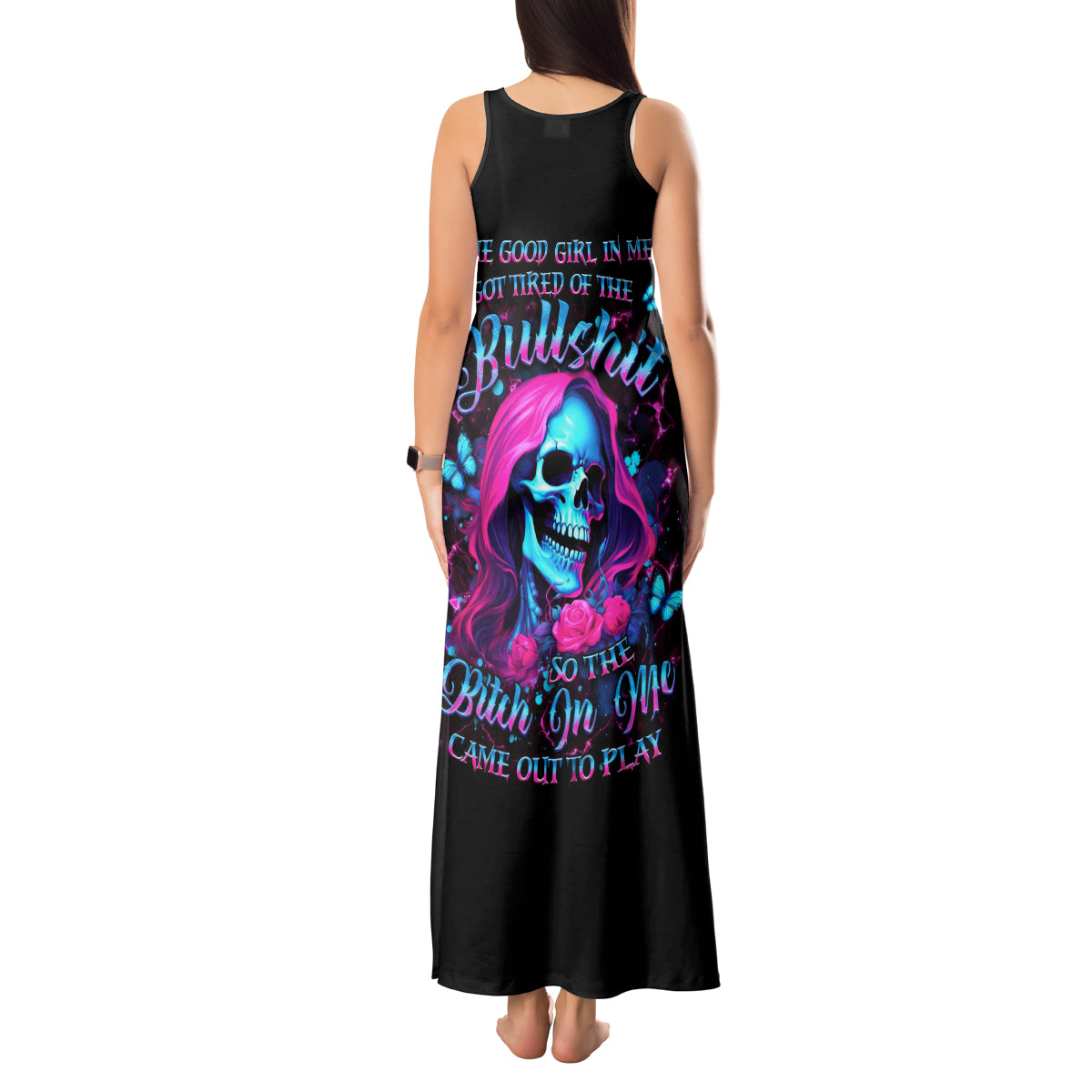 Witch Skull Tank Maxi Dress The Good Girl In Me Got Tired Of The Bullshit - Wonder Print Shop