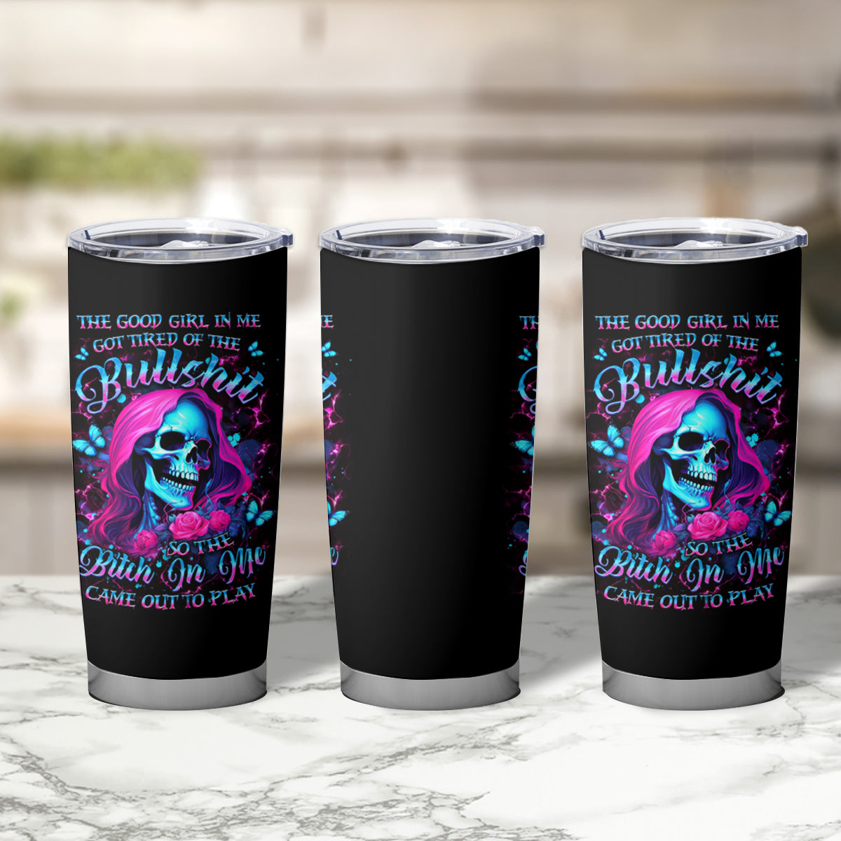 Witch Skull Tumbler Cup The Good Girl In Me Got Tired Of The Bullshit - Wonder Print Shop