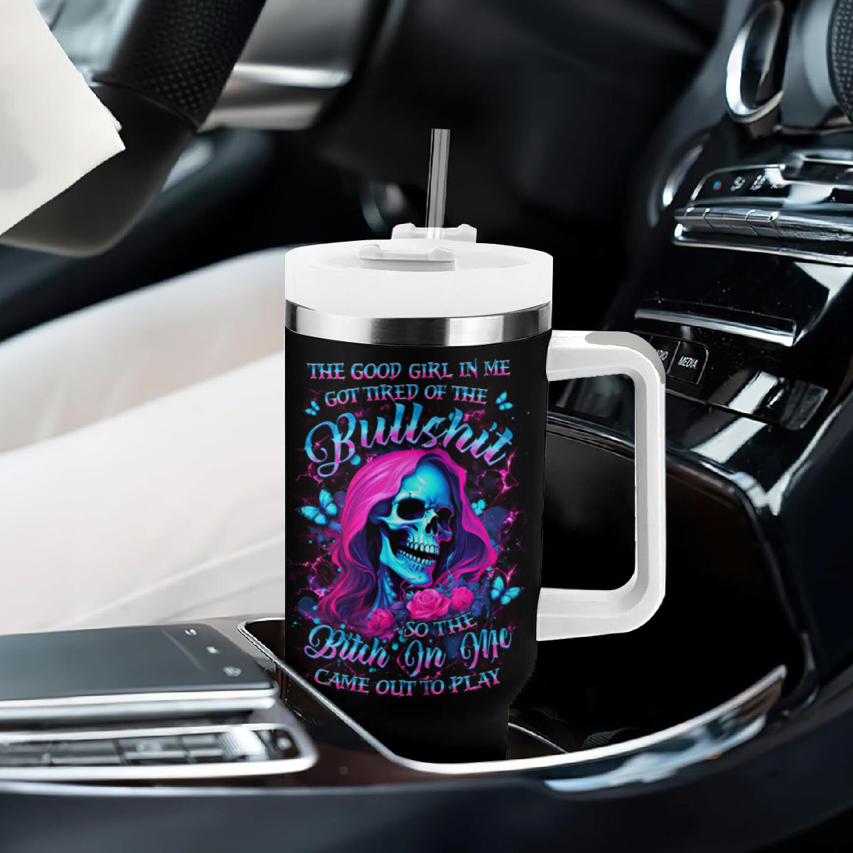 Witch Skull Tumbler With Handle The Good Girl In Me Got Tired Of The Bullshit - Wonder Print Shop