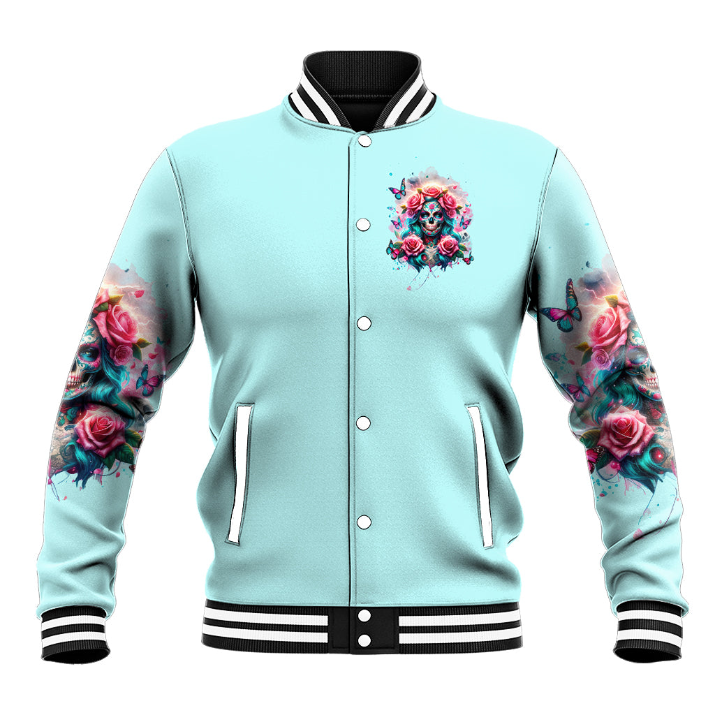 Rose Skull Baseball Jacket The Good Girl In Me Got Tired Of The Bullshit - Wonder Print Shop