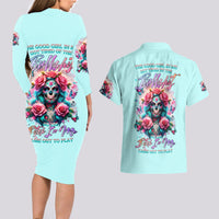 Rose Skull Couples Matching Long Sleeve Bodycon Dress and Hawaiian Shirt The Good Girl In Me Got Tired Of The Bullshit - Wonder Print Shop