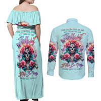 Rose Skull Couples Matching Off Shoulder Maxi Dress and Long Sleeve Button Shirt The Good Girl In Me Got Tired Of The Bullshit - Wonder Print Shop