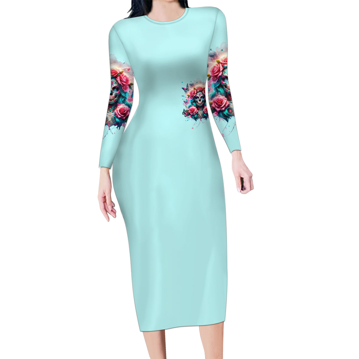 Rose Skull Family Matching Long Sleeve Bodycon Dress and Hawaiian Shirt The Good Girl In Me Got Tired Of The Bullshit - Wonder Print Shop