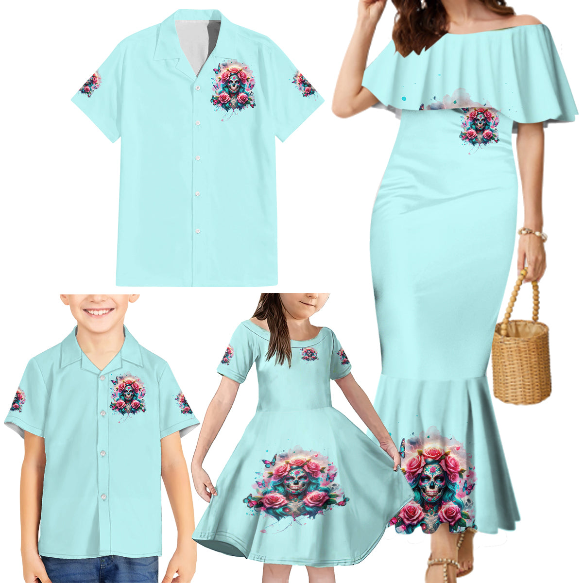 Rose Skull Family Matching Mermaid Dress and Hawaiian Shirt The Good Girl In Me Got Tired Of The Bullshit - Wonder Print Shop
