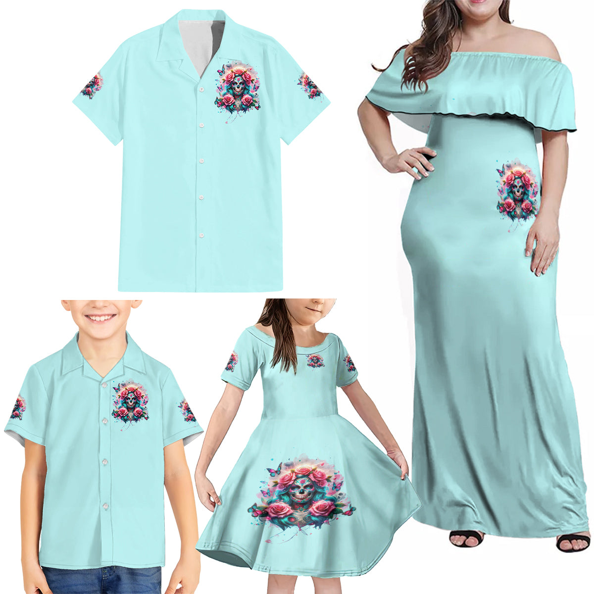 Rose Skull Family Matching Off Shoulder Maxi Dress and Hawaiian Shirt The Good Girl In Me Got Tired Of The Bullshit - Wonder Print Shop
