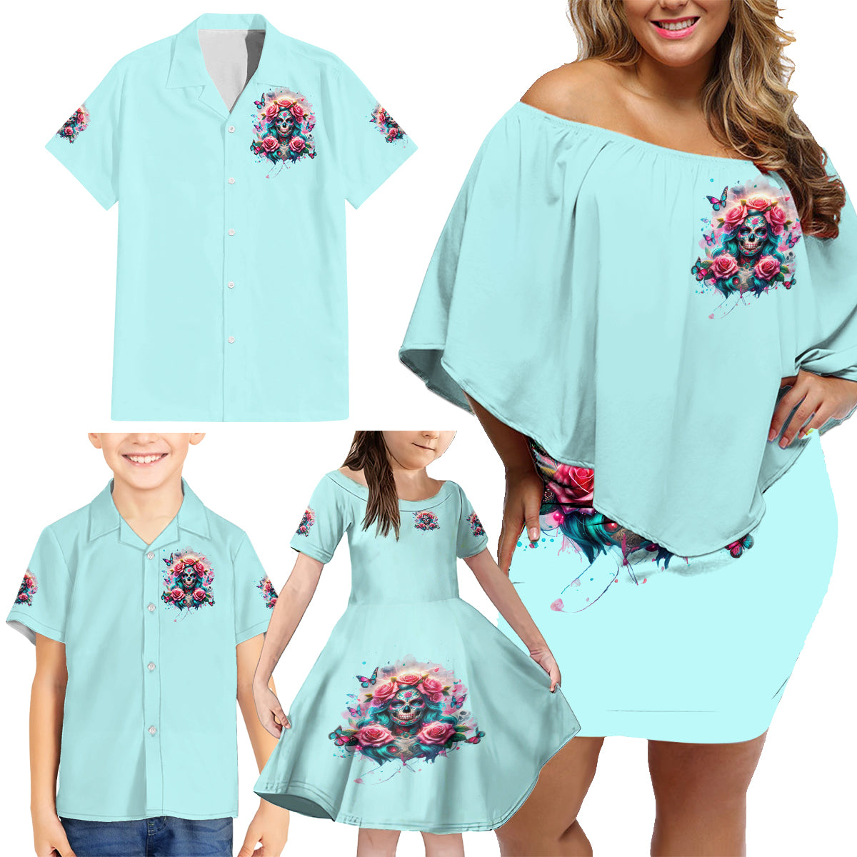 Rose Skull Family Matching Off Shoulder Short Dress and Hawaiian Shirt The Good Girl In Me Got Tired Of The Bullshit - Wonder Print Shop
