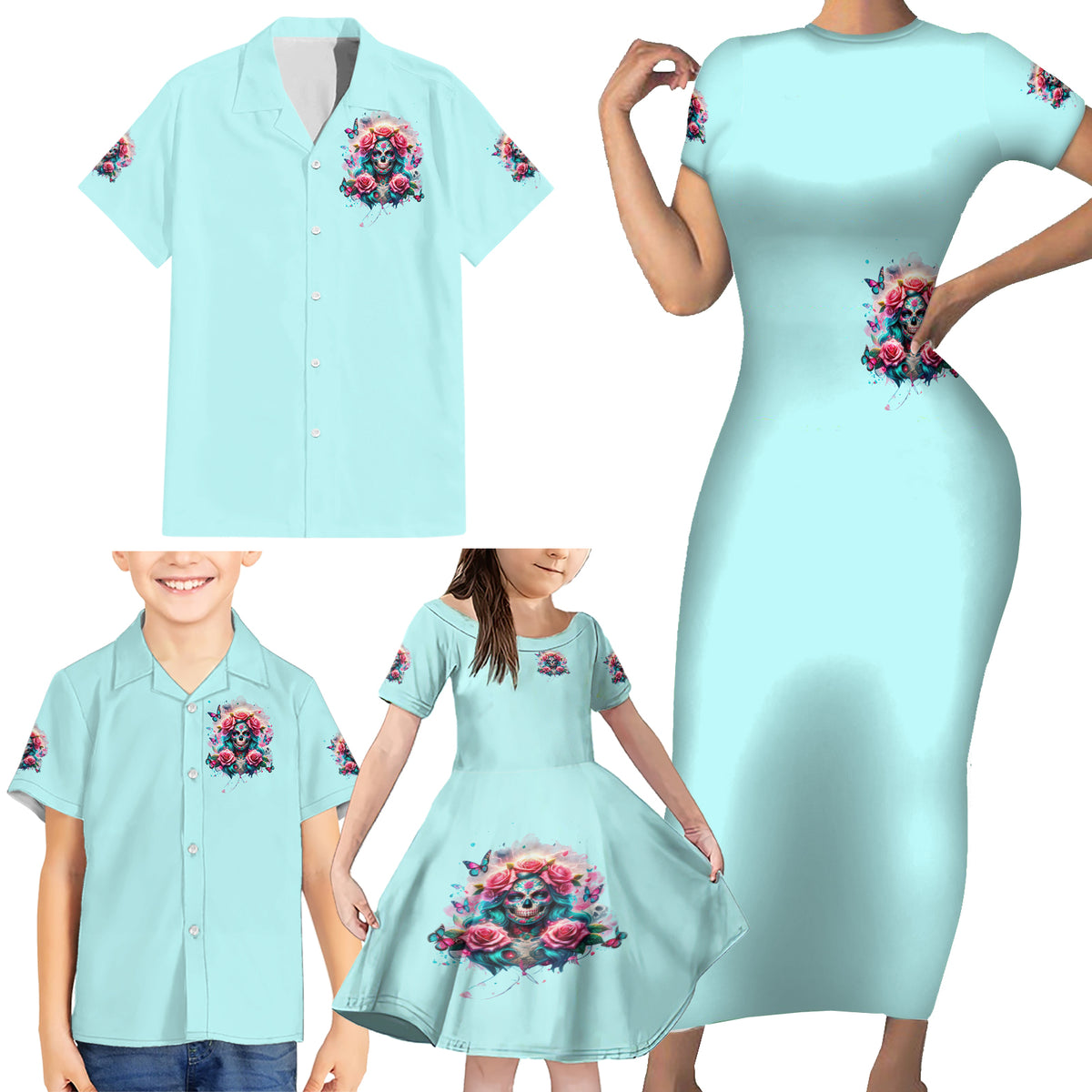 Rose Skull Family Matching Short Sleeve Bodycon Dress and Hawaiian Shirt The Good Girl In Me Got Tired Of The Bullshit - Wonder Print Shop