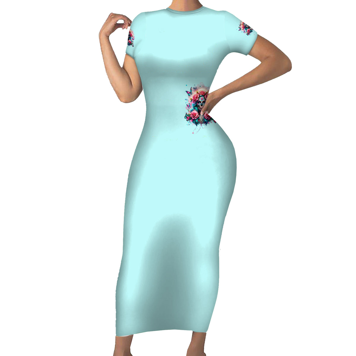 Rose Skull Family Matching Short Sleeve Bodycon Dress and Hawaiian Shirt The Good Girl In Me Got Tired Of The Bullshit - Wonder Print Shop