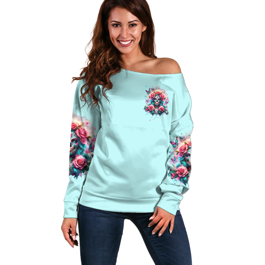 Rose Skull Off Shoulder Sweater The Good Girl In Me Got Tired Of The Bullshit - Wonder Print Shop