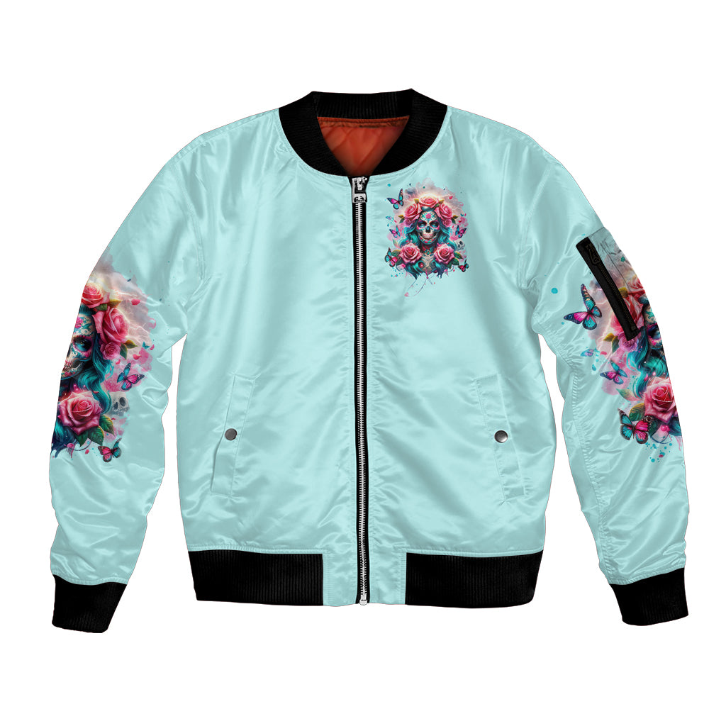 Rose Skull Sleeve Zip Bomber Jacket The Good Girl In Me Got Tired Of The Bullshit - Wonder Print Shop