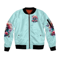 Rose Skull Sleeve Zip Bomber Jacket The Good Girl In Me Got Tired Of The Bullshit - Wonder Print Shop