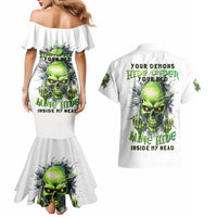 Thunder Skull Couples Matching Mermaid Dress and Hawaiian Shirt The Demon Hide Under Your Bed Mine Hide Inside My Head - Wonder Print Shop