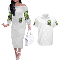Thunder Skull Couples Matching Off The Shoulder Long Sleeve Dress and Hawaiian Shirt The Demon Hide Under Your Bed Mine Hide Inside My Head - Wonder Print Shop