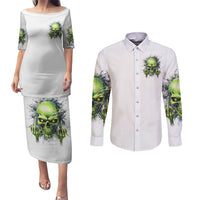 Thunder Skull Couples Matching Puletasi and Long Sleeve Button Shirt The Demon Hide Under Your Bed Mine Hide Inside My Head - Wonder Print Shop
