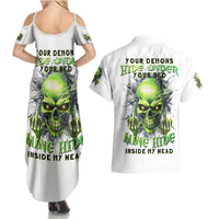 Thunder Skull Couples Matching Summer Maxi Dress and Hawaiian Shirt The Demon Hide Under Your Bed Mine Hide Inside My Head - Wonder Print Shop