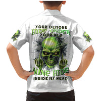 Thunder Skull Family Matching Mermaid Dress and Hawaiian Shirt The Demon Hide Under Your Bed Mine Hide Inside My Head - Wonder Print Shop