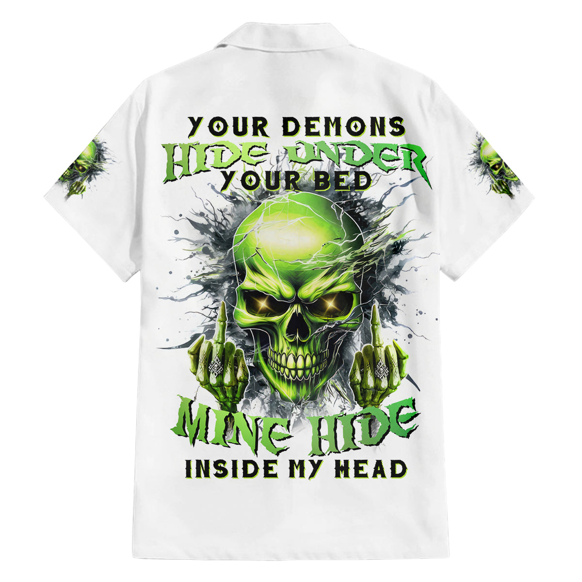 Thunder Skull Family Matching Off Shoulder Maxi Dress and Hawaiian Shirt The Demon Hide Under Your Bed Mine Hide Inside My Head - Wonder Print Shop