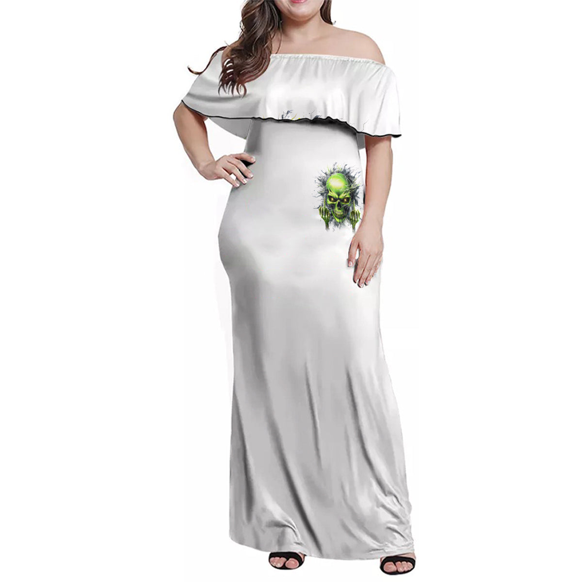 Thunder Skull Family Matching Off Shoulder Maxi Dress and Hawaiian Shirt The Demon Hide Under Your Bed Mine Hide Inside My Head - Wonder Print Shop