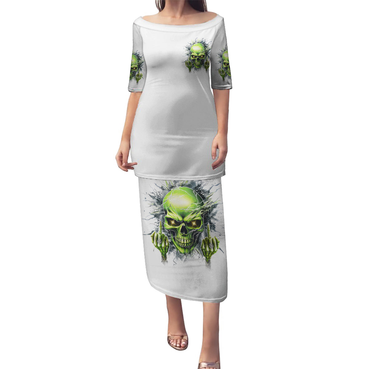 Thunder Skull Family Matching Puletasi and Hawaiian Shirt The Demon Hide Under Your Bed Mine Hide Inside My Head - Wonder Print Shop