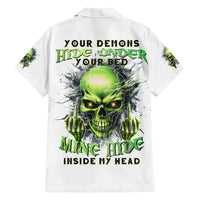 Thunder Skull Family Matching Short Sleeve Bodycon Dress and Hawaiian Shirt The Demon Hide Under Your Bed Mine Hide Inside My Head - Wonder Print Shop