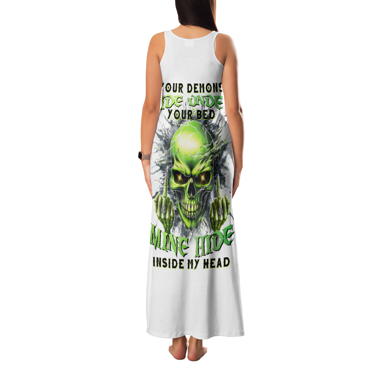 Thunder Skull Family Matching Tank Maxi Dress and Hawaiian Shirt The Demon Hide Under Your Bed Mine Hide Inside My Head - Wonder Print Shop