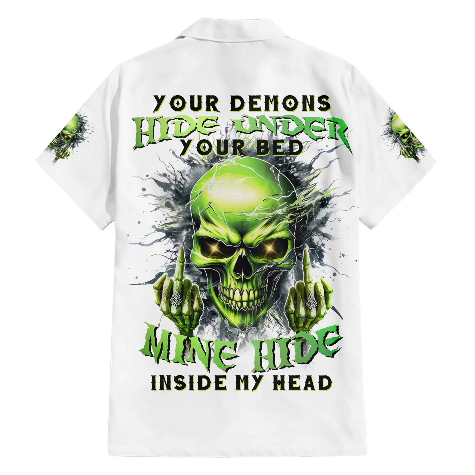 Thunder Skull Hawaiian Shirt The Demon Hide Under Your Bed Mine Hide Inside My Head - Wonder Print Shop