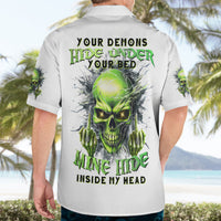 Thunder Skull Hawaiian Shirt The Demon Hide Under Your Bed Mine Hide Inside My Head - Wonder Print Shop