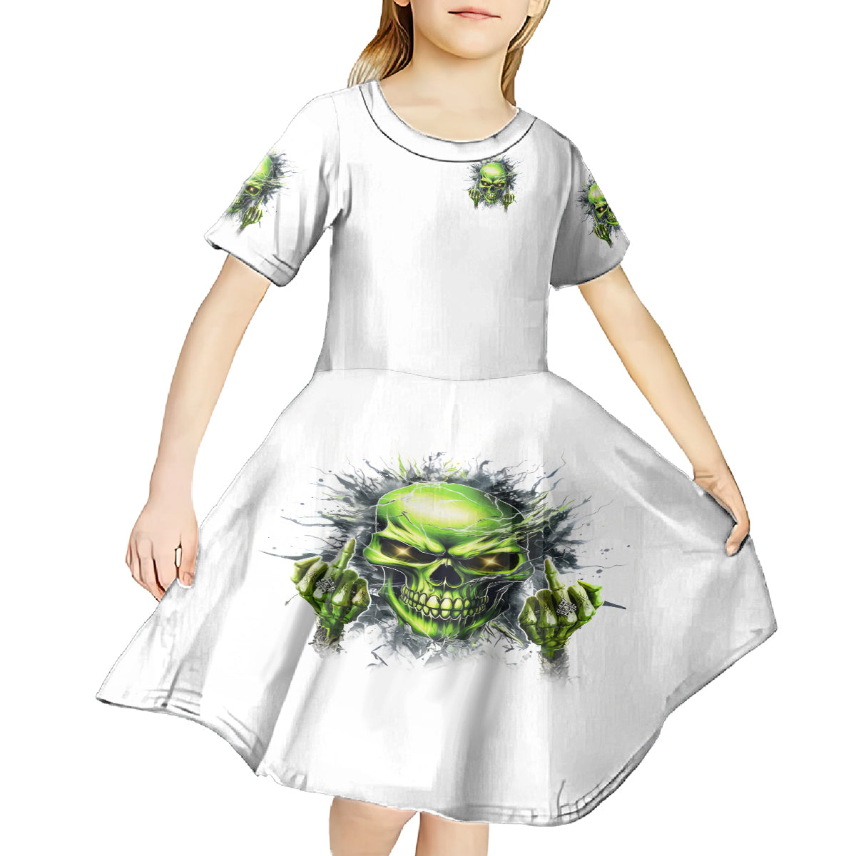 Thunder Skull Kid Short Sleeve Dress The Demon Hide Under Your Bed Mine Hide Inside My Head - Wonder Print Shop