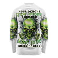 Thunder Skull Long Sleeve Shirt The Demon Hide Under Your Bed Mine Hide Inside My Head - Wonder Print Shop