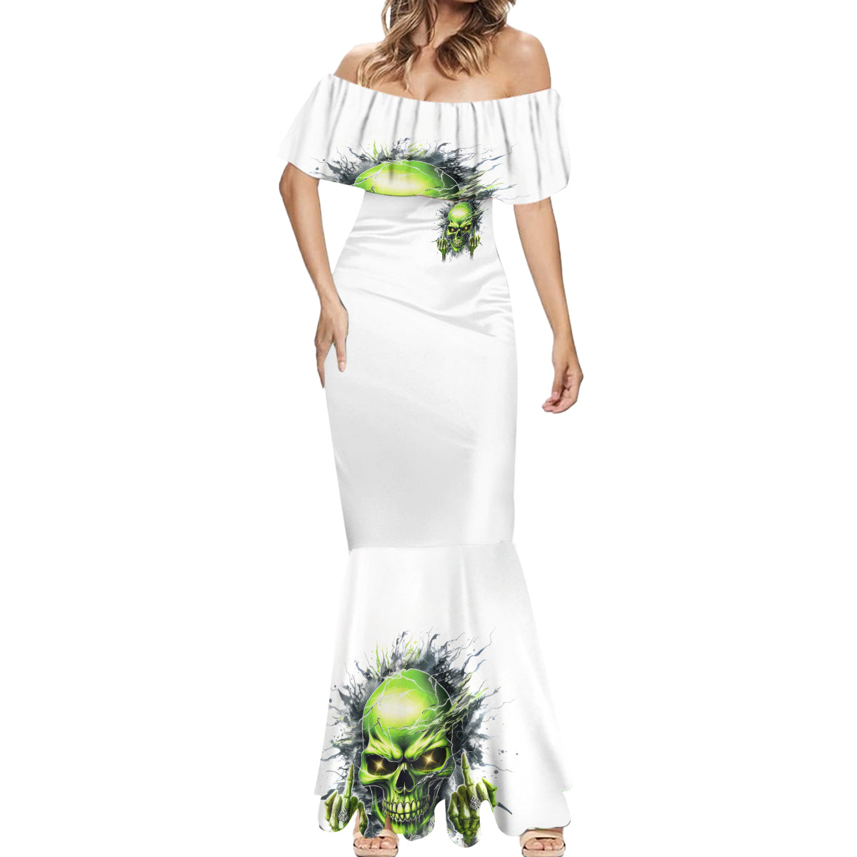 Thunder Skull Mermaid Dress The Demon Hide Under Your Bed Mine Hide Inside My Head - Wonder Print Shop