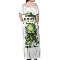 Thunder Skull Off Shoulder Maxi Dress The Demon Hide Under Your Bed Mine Hide Inside My Head - Wonder Print Shop