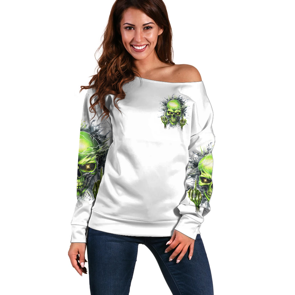 Thunder Skull Off Shoulder Sweater The Demon Hide Under Your Bed Mine Hide Inside My Head - Wonder Print Shop