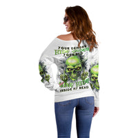Thunder Skull Off Shoulder Sweater The Demon Hide Under Your Bed Mine Hide Inside My Head - Wonder Print Shop