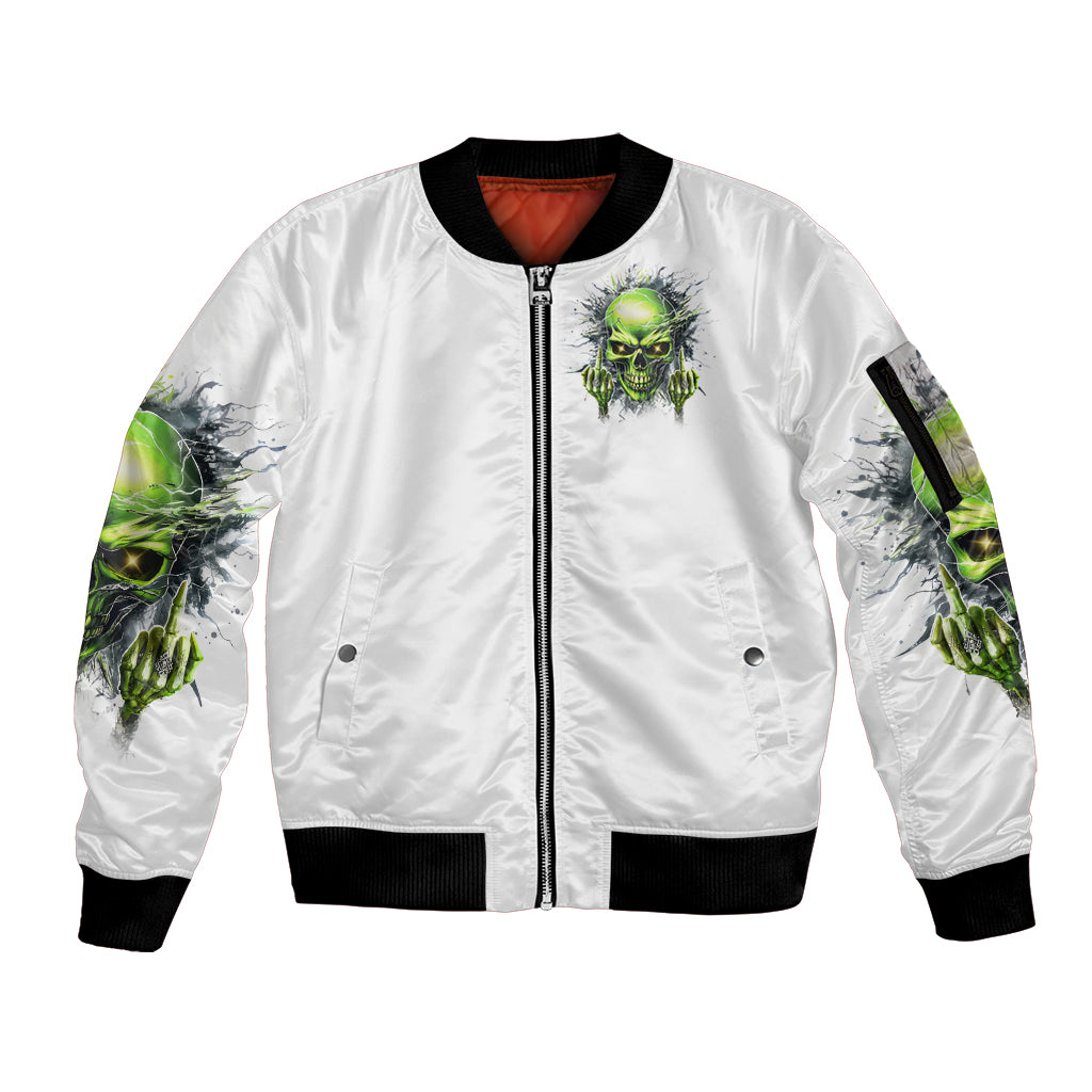 Thunder Skull Sleeve Zip Bomber Jacket The Demon Hide Under Your Bed Mine Hide Inside My Head - Wonder Print Shop