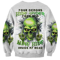Thunder Skull Sweatshirt The Demon Hide Under Your Bed Mine Hide Inside My Head - Wonder Print Shop