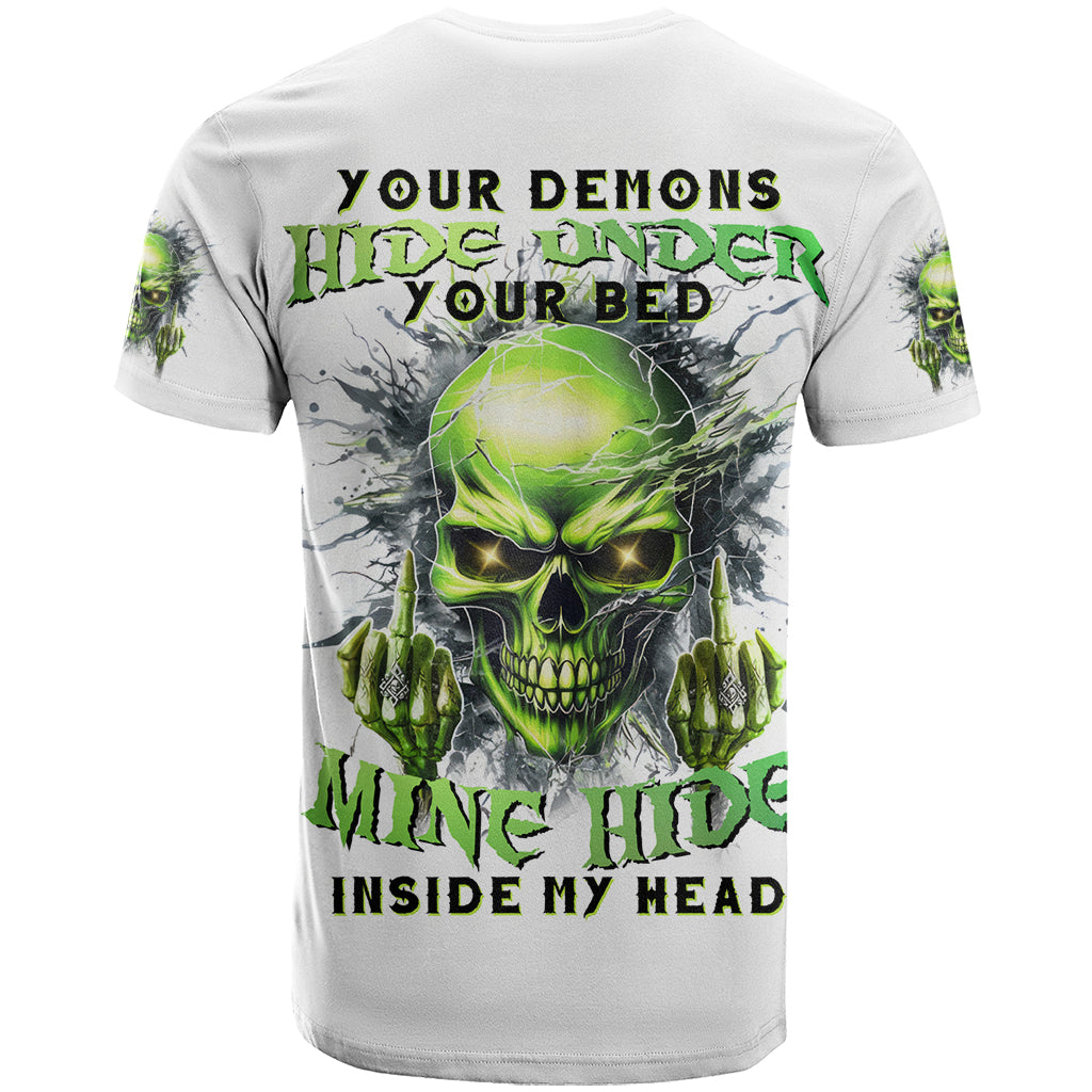Thunder Skull T Shirt The Demon Hide Under Your Bed Mine Hide Inside My Head - Wonder Print Shop