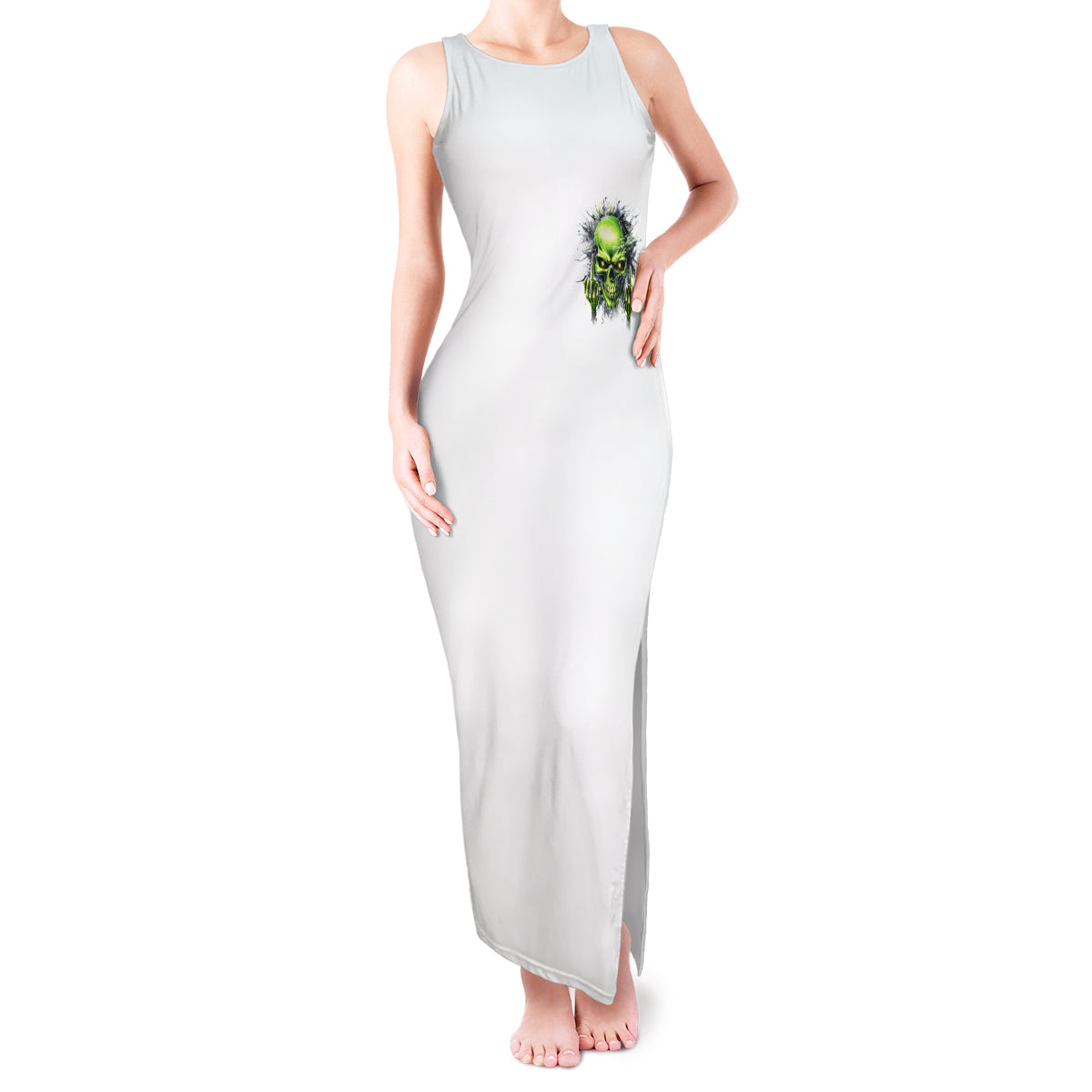 Thunder Skull Tank Maxi Dress The Demon Hide Under Your Bed Mine Hide Inside My Head - Wonder Print Shop