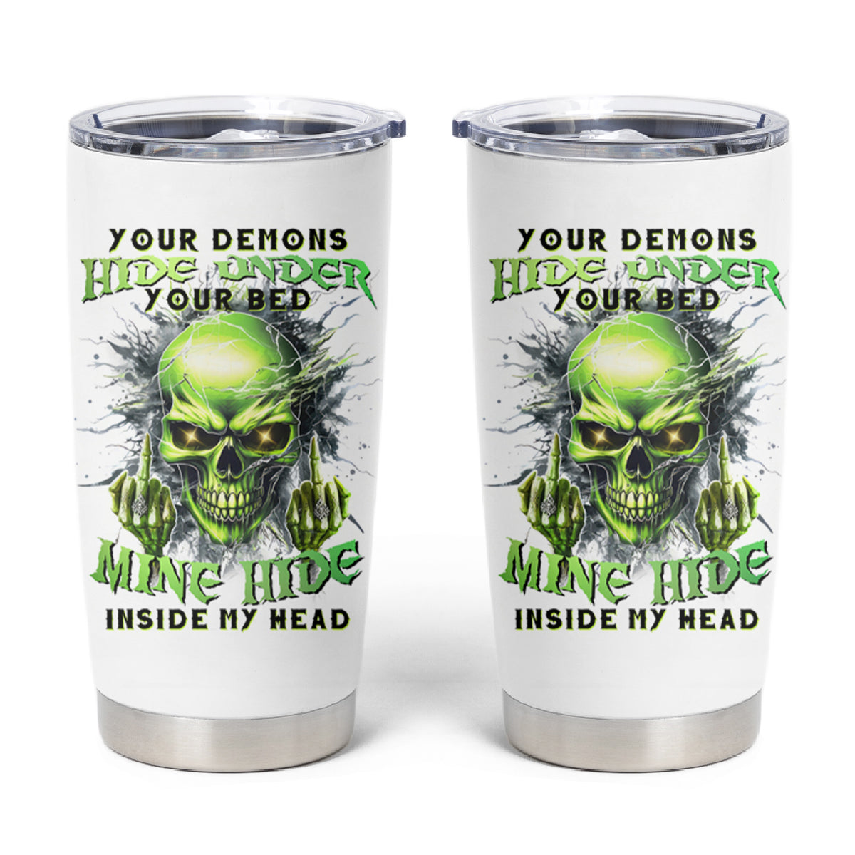 Thunder Skull Tumbler Cup The Demon Hide Under Your Bed Mine Hide Inside My Head - Wonder Print Shop
