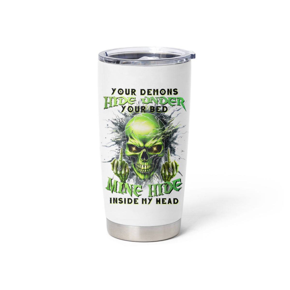 Thunder Skull Tumbler Cup The Demon Hide Under Your Bed Mine Hide Inside My Head - Wonder Print Shop