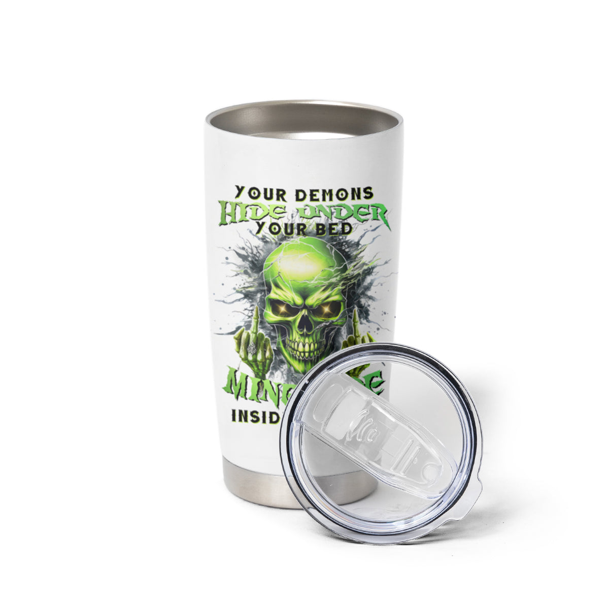 Thunder Skull Tumbler Cup The Demon Hide Under Your Bed Mine Hide Inside My Head - Wonder Print Shop
