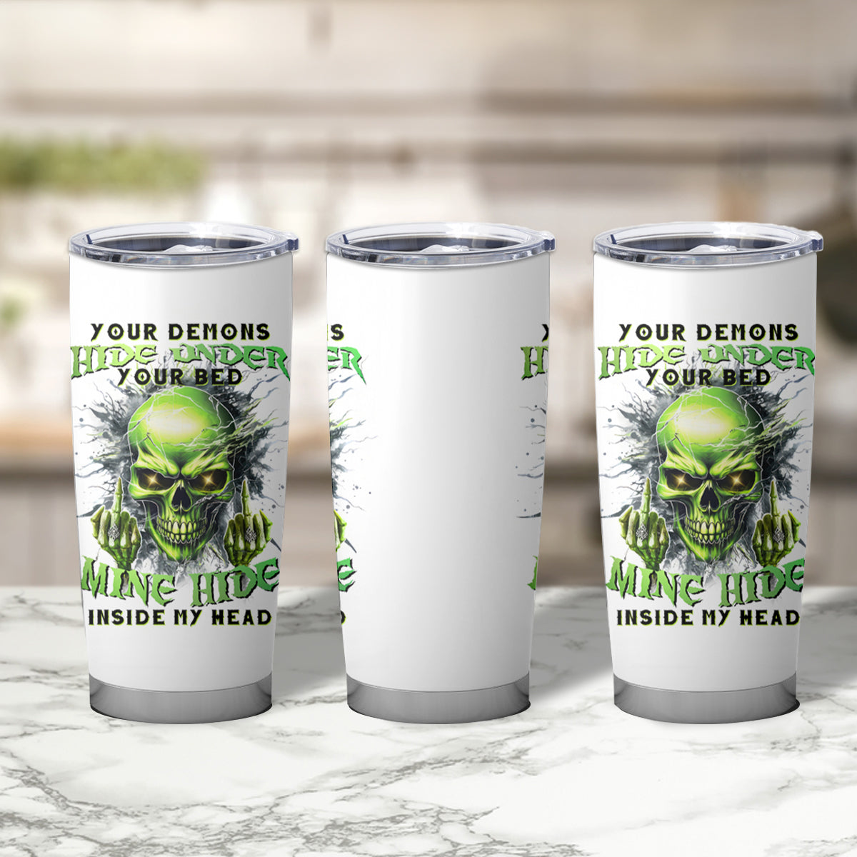 Thunder Skull Tumbler Cup The Demon Hide Under Your Bed Mine Hide Inside My Head - Wonder Print Shop
