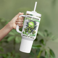 Thunder Skull Tumbler With Handle The Demon Hide Under Your Bed Mine Hide Inside My Head - Wonder Print Shop