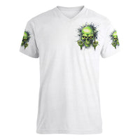 Thunder Skull Women V Neck T Shirt The Demon Hide Under Your Bed Mine Hide Inside My Head - Wonder Print Shop