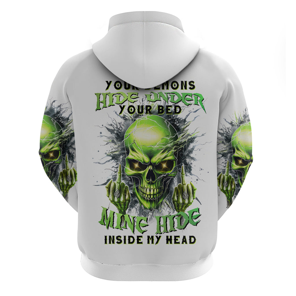 Thunder Skull Zip Hoodie The Demon Hide Under Your Bed Mine Hide Inside My Head - Wonder Print Shop